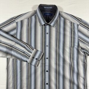 Tommy Bahama Silk Blend Striped Long Sleeve Button Down Embroidered Men's Large